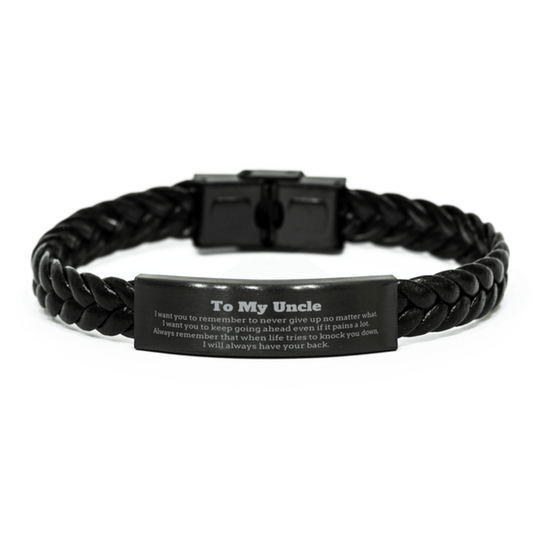 To My Uncle Gifts, Never give up no matter what, Inspirational Uncle Braided Leather Bracelet, Encouragement Birthday Christmas Unique Gifts For Uncle - Mallard Moon Gift Shop