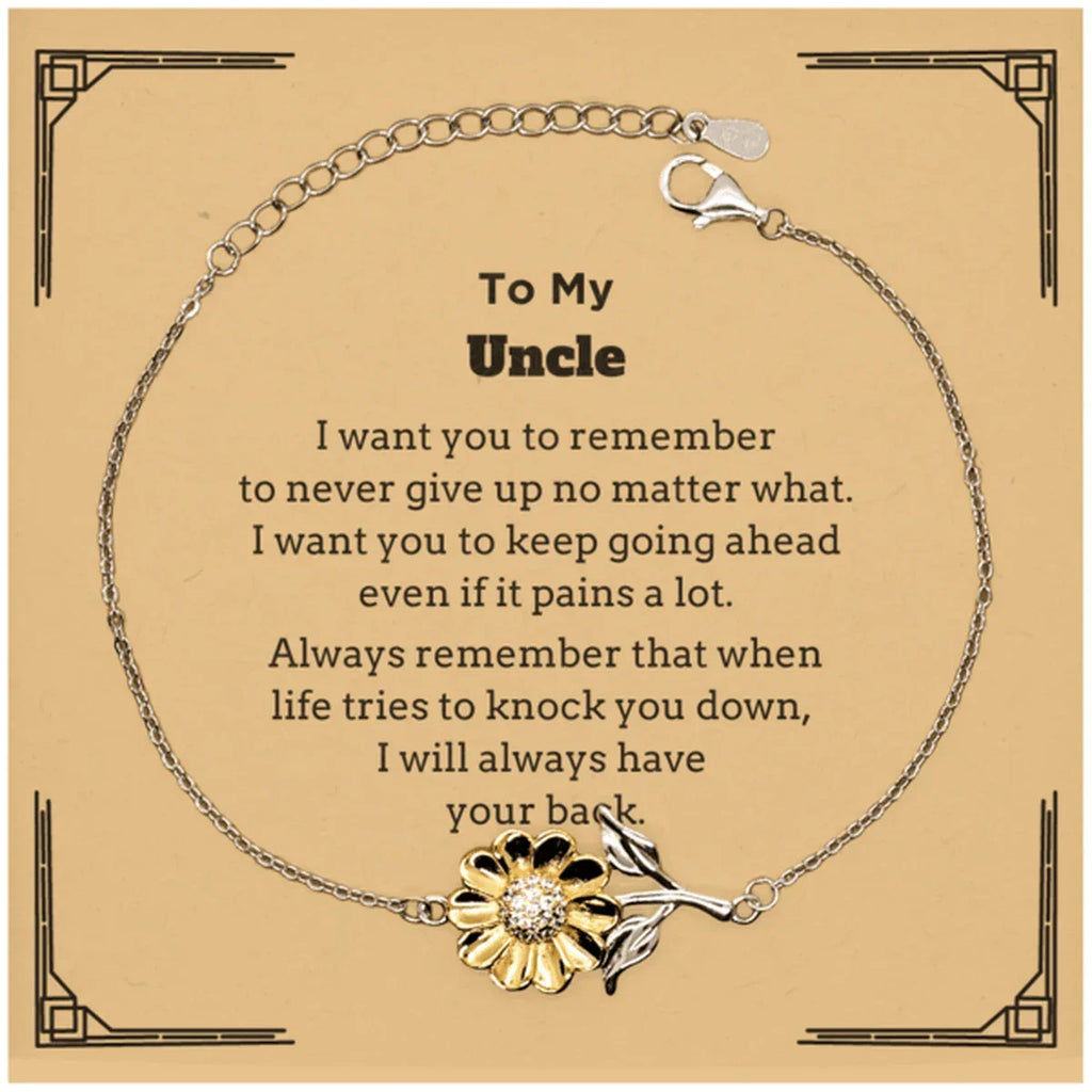 To My Uncle Gifts, Never give up no matter what, Inspirational Uncle Sunflower Bracelet, Encouragement Birthday Christmas Unique Gifts For Uncle