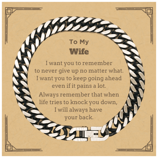 To My Wife Gifts, Never give up no matter what, Inspirational Wife Cuban Link Chain Bracelet, Encouragement Birthday Christmas Unique Gifts For Wife - Mallard Moon Gift Shop
