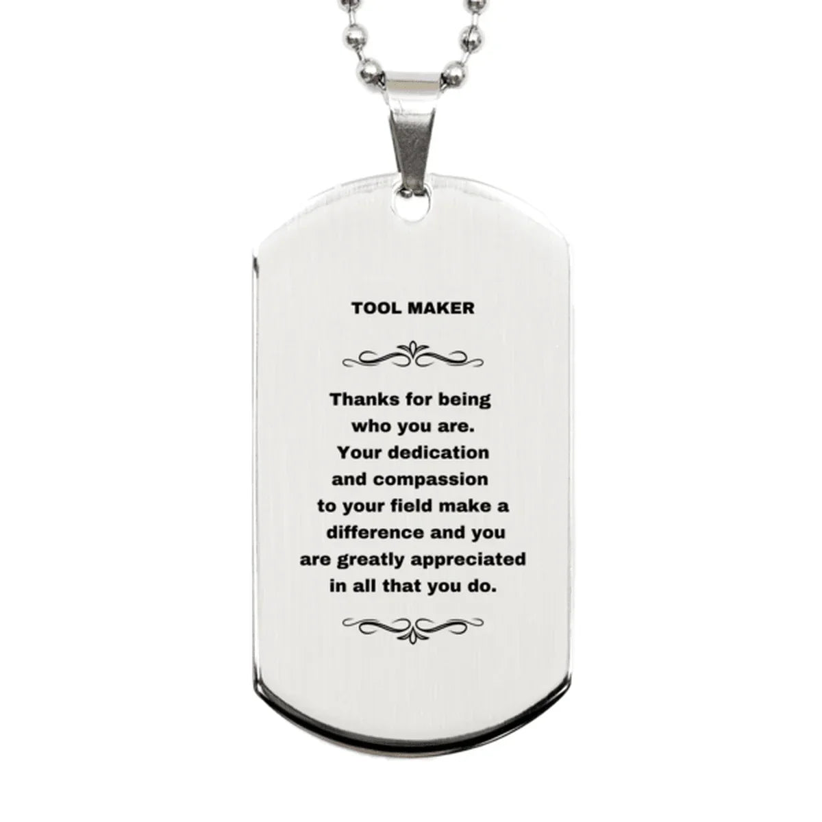 Tool Maker Silver Engraved Dog Tag Necklace - Thanks for being who you are - Birthday Christmas Jewelry Gifts Coworkers Colleague Boss