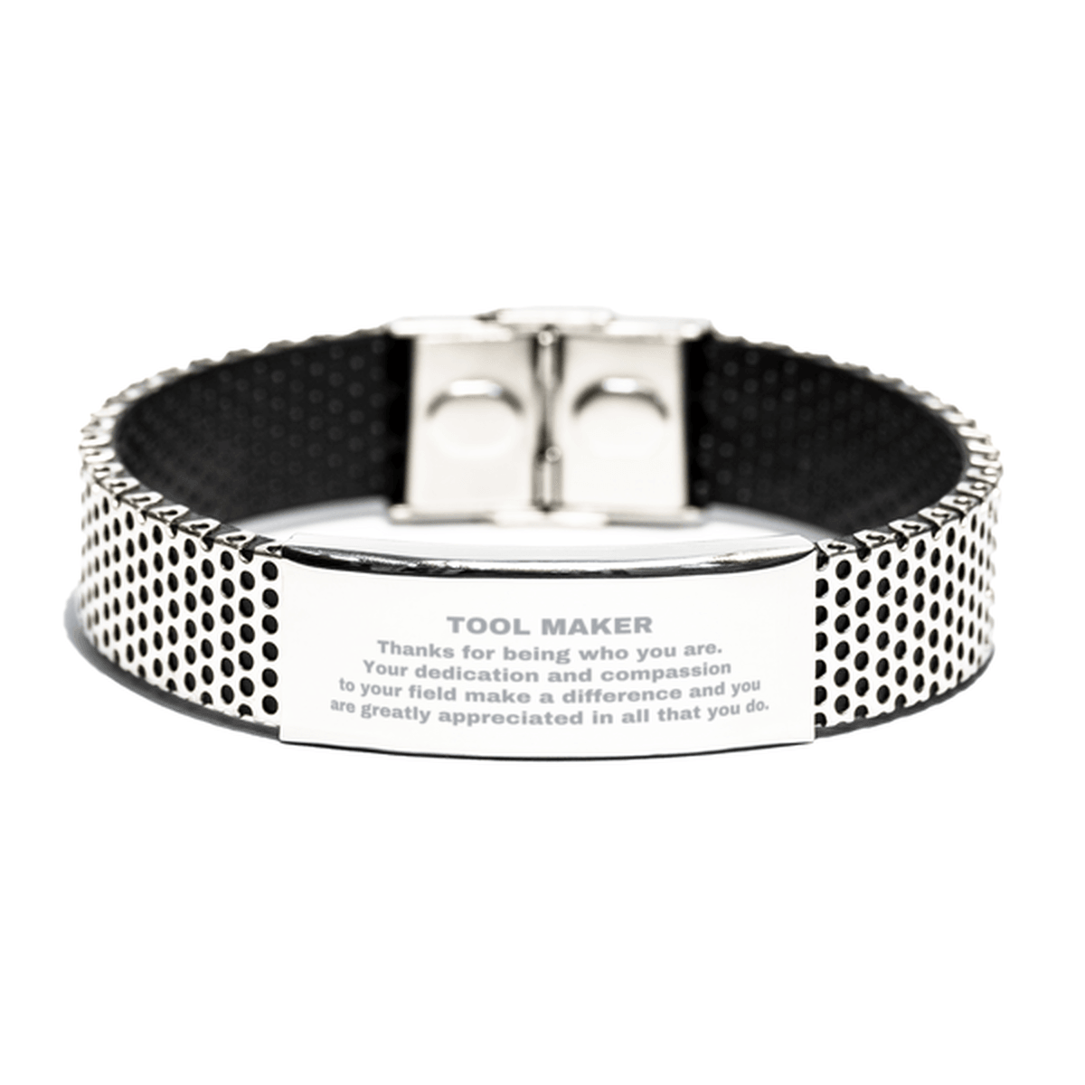 Tool Maker Silver Shark Mesh Stainless Steel Engraved Bracelet - Thanks for being who you are - Birthday Christmas Jewelry Gifts Coworkers Colleague Boss - Mallard Moon Gift Shop