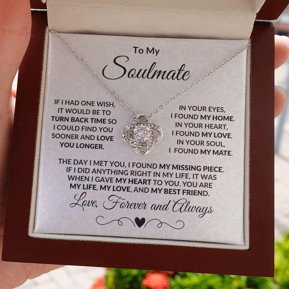 To My Soulmate I Found My Missing Piece Love Knot Necklace with Message Card and Gift Box