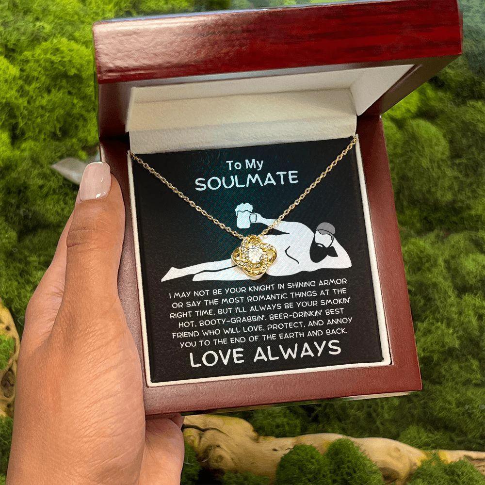 To My Soulmate - Love Knot Necklace with Funny Message Card and Gift Box