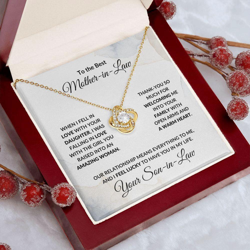 To the Best Mother-in-Law Love Knot Necklace Personalized From Son-in-Law