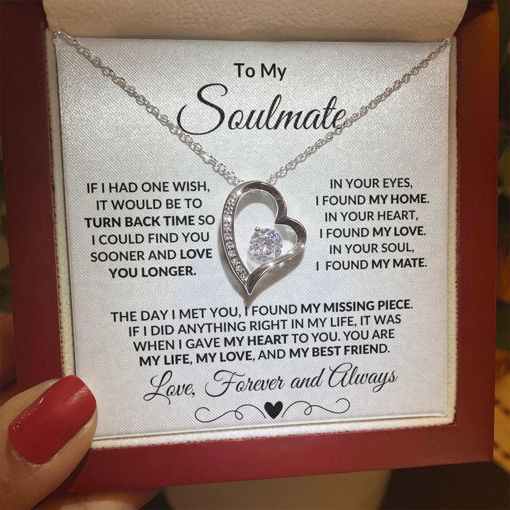 To My Soulmate Forever Love Heart Necklace Message Card and Gift Box