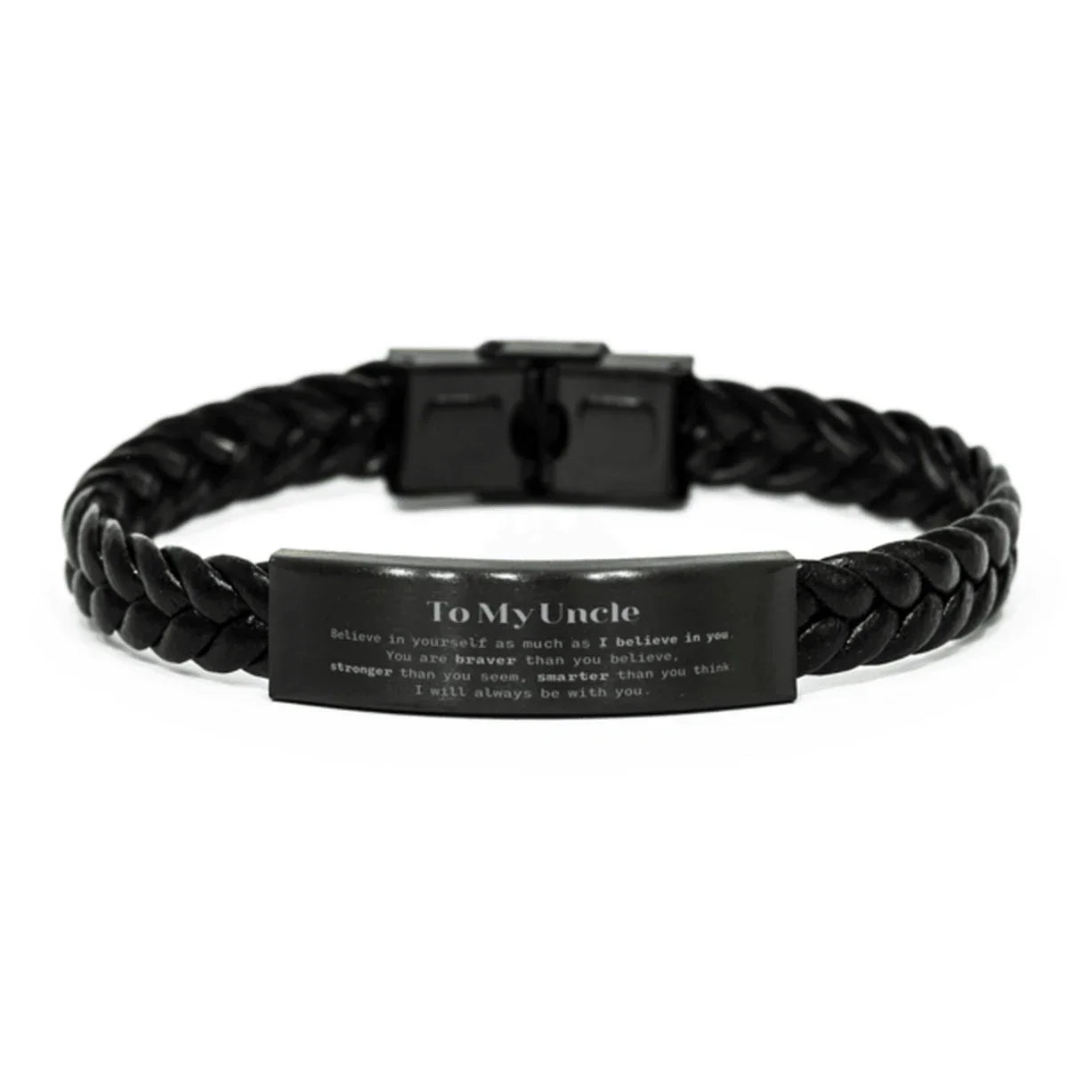 Uncle Braided Leather Bracelet Gifts, To My Uncle You are braver than you believe, stronger than you seem, Inspirational Birthday, Christmas Gifts