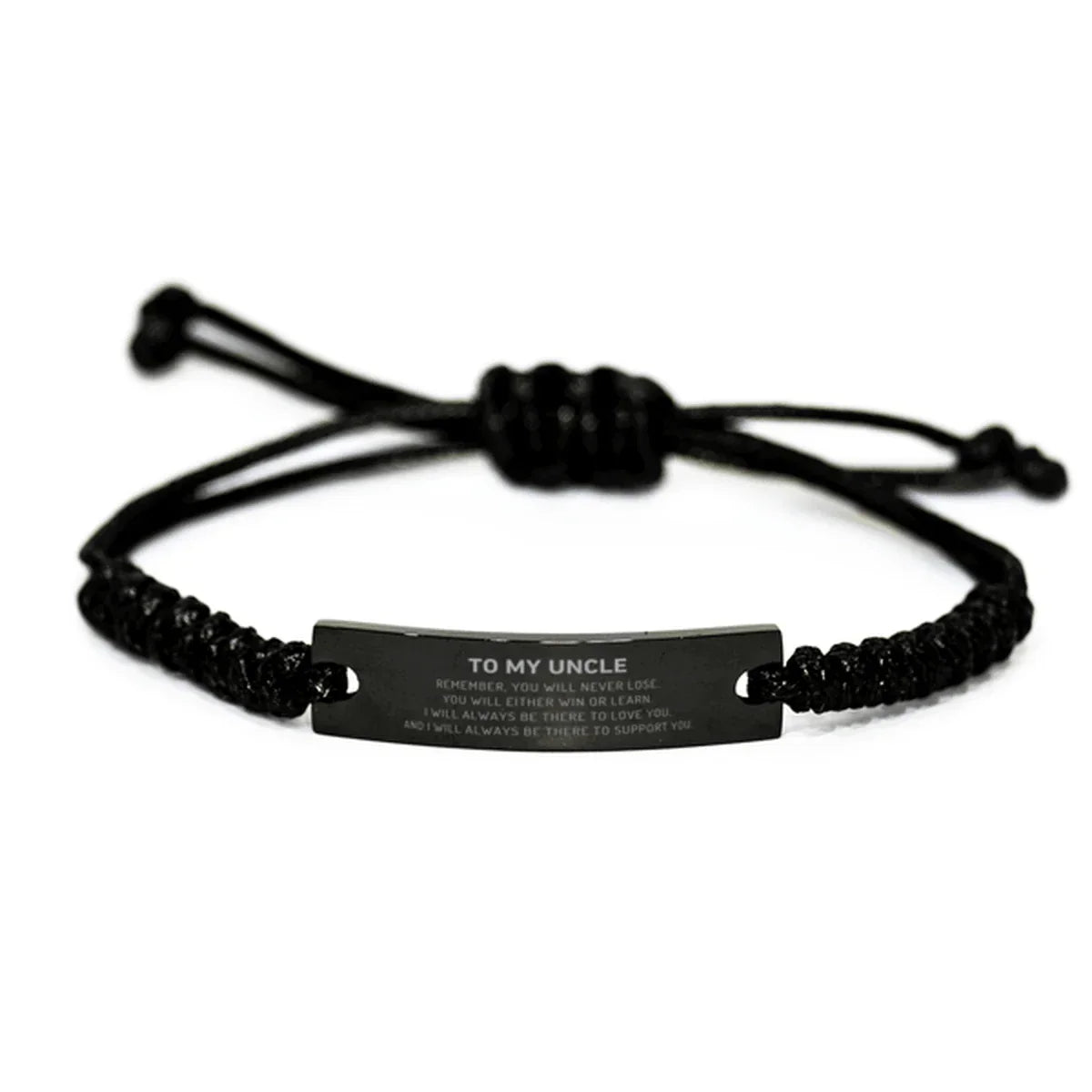 Uncle Gifts, To My Uncle Remember, you will never lose. You will either WIN or LEARN, Keepsake Black Rope Bracelet For Uncle Engraved, Birthday Christmas Gifts Ideas For Uncle X-mas Gifts