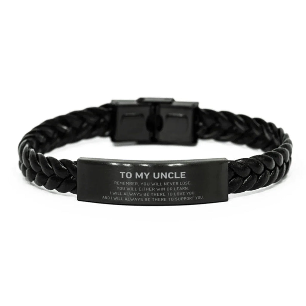 Uncle Gifts, To My Uncle Remember, you will never lose. You will either WIN or LEARN, Keepsake Braided Leather Bracelet For Uncle Engraved, Birthday Christmas Gifts Ideas For Uncle X-mas Gifts
