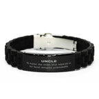Uncle Long Distance Relationship Gifts, No matter the miles that separate us, Cute Love Black Glidelock Clasp Bracelet For Uncle, Birthday Christmas Unique Gifts For Uncle