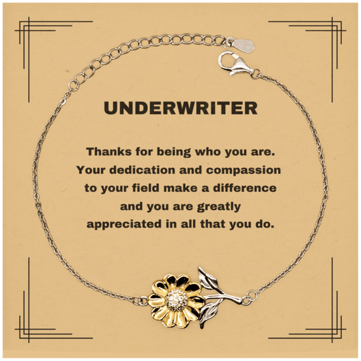 UnderwriterSunflower Bracelet - Thanks for being who you are - Birthday Christmas Jewelry Gifts Coworkers Colleague Boss - Mallard Moon Gift Shop