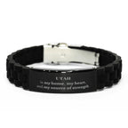 Utah is my home Gifts, Lovely Utah Birthday Christmas Black Glidelock Clasp Bracelet For People from Utah, Men, Women, Friends