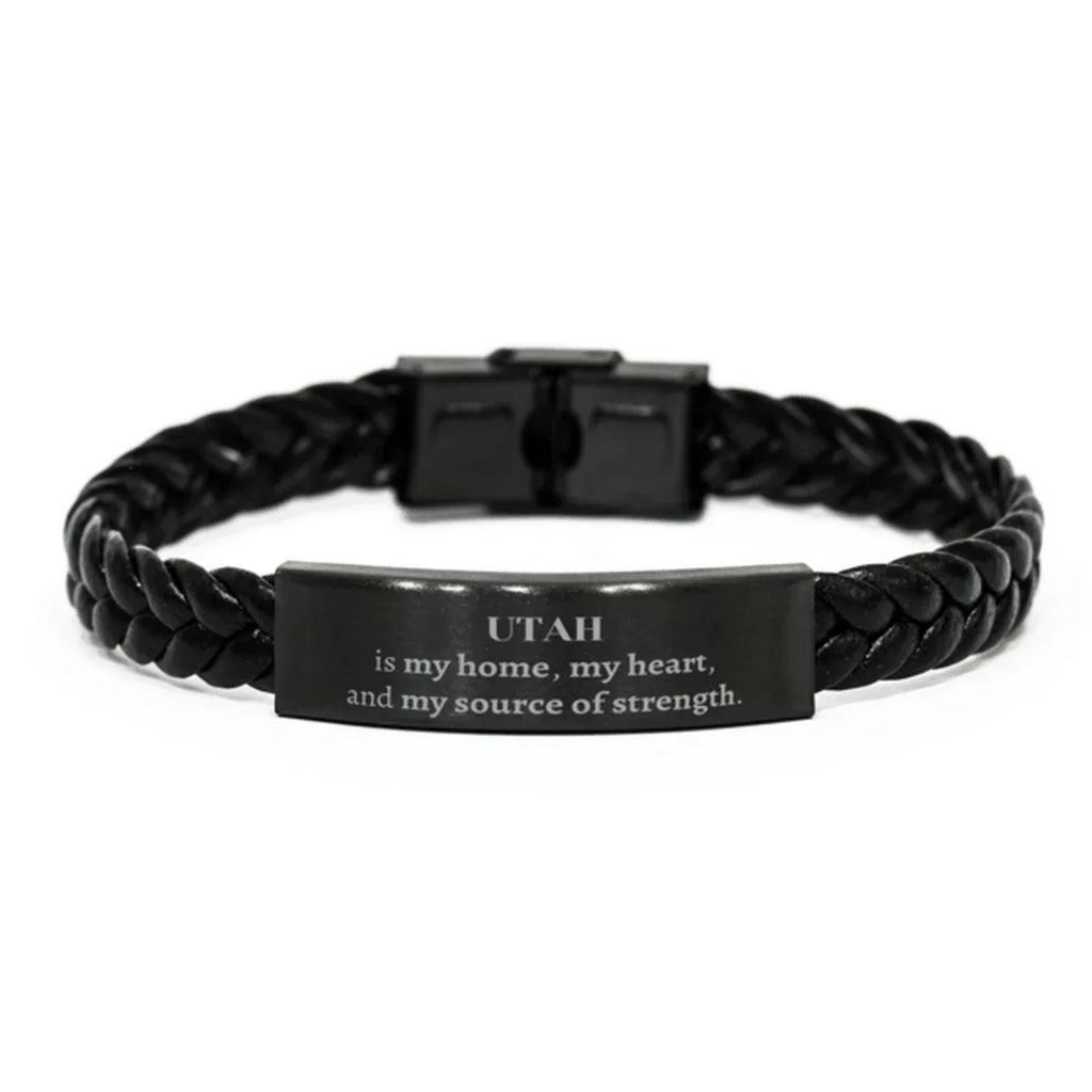 Utah is my home Gifts, Lovely Utah Birthday Christmas Braided Leather Bracelet For People from Utah, Men, Women, Friends