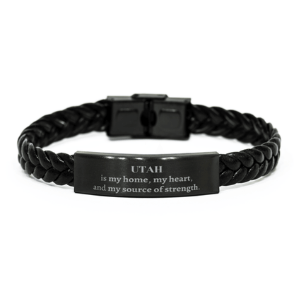 Utah is my home Gifts, Lovely Utah Birthday Christmas Braided Leather Bracelet For People from Utah, Men, Women, Friends - Mallard Moon Gift Shop