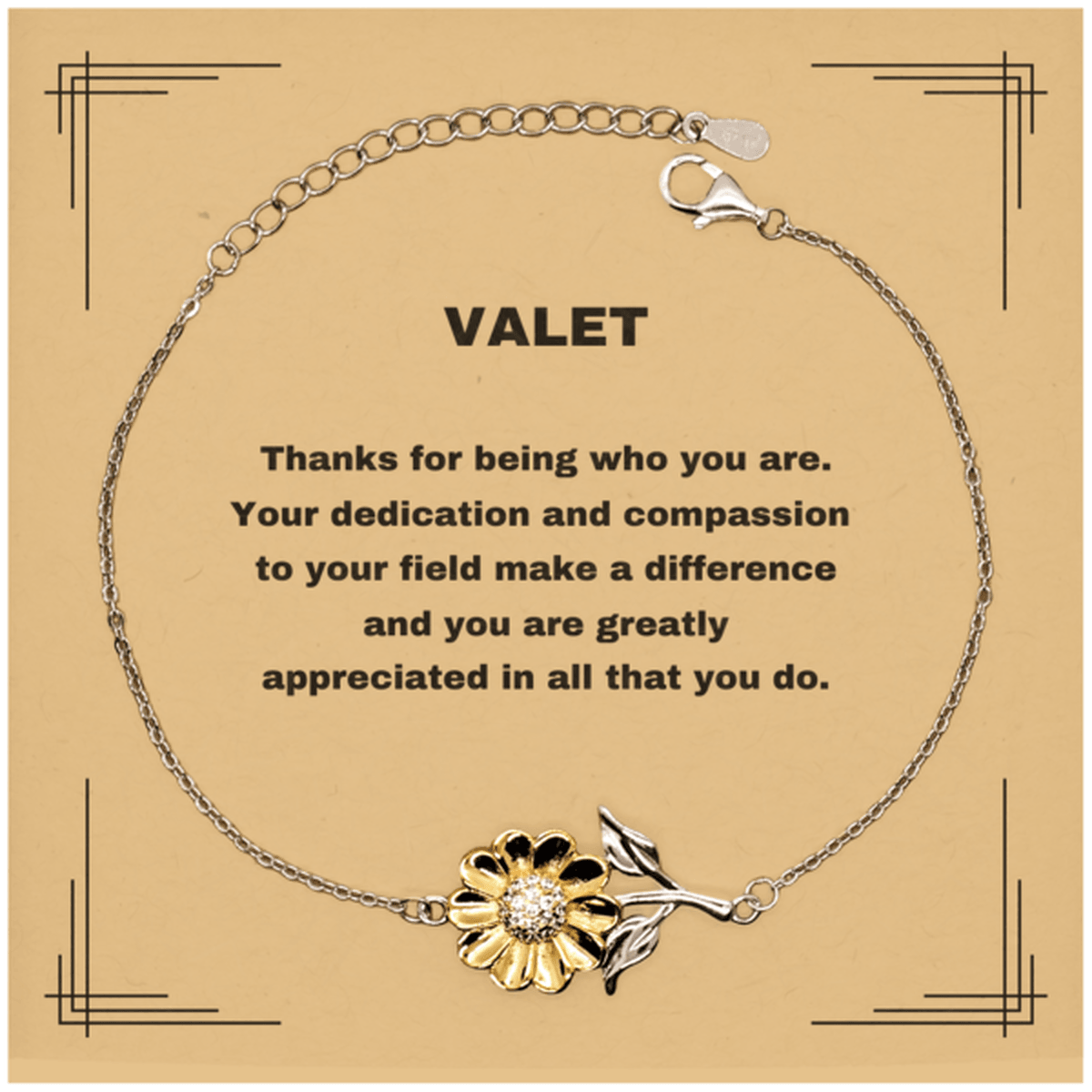 ValetSunflower Bracelet - Thanks for being who you are - Birthday Christmas Jewelry Gifts Coworkers Colleague Boss - Mallard Moon Gift Shop