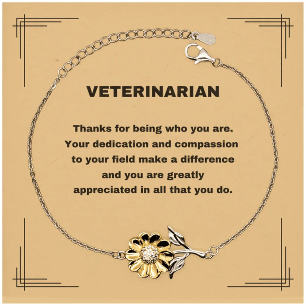 Veterinarian Appreciation Sunflower Bracelet – 18k Gold & Sterling Silver Gift for Animal Lovers