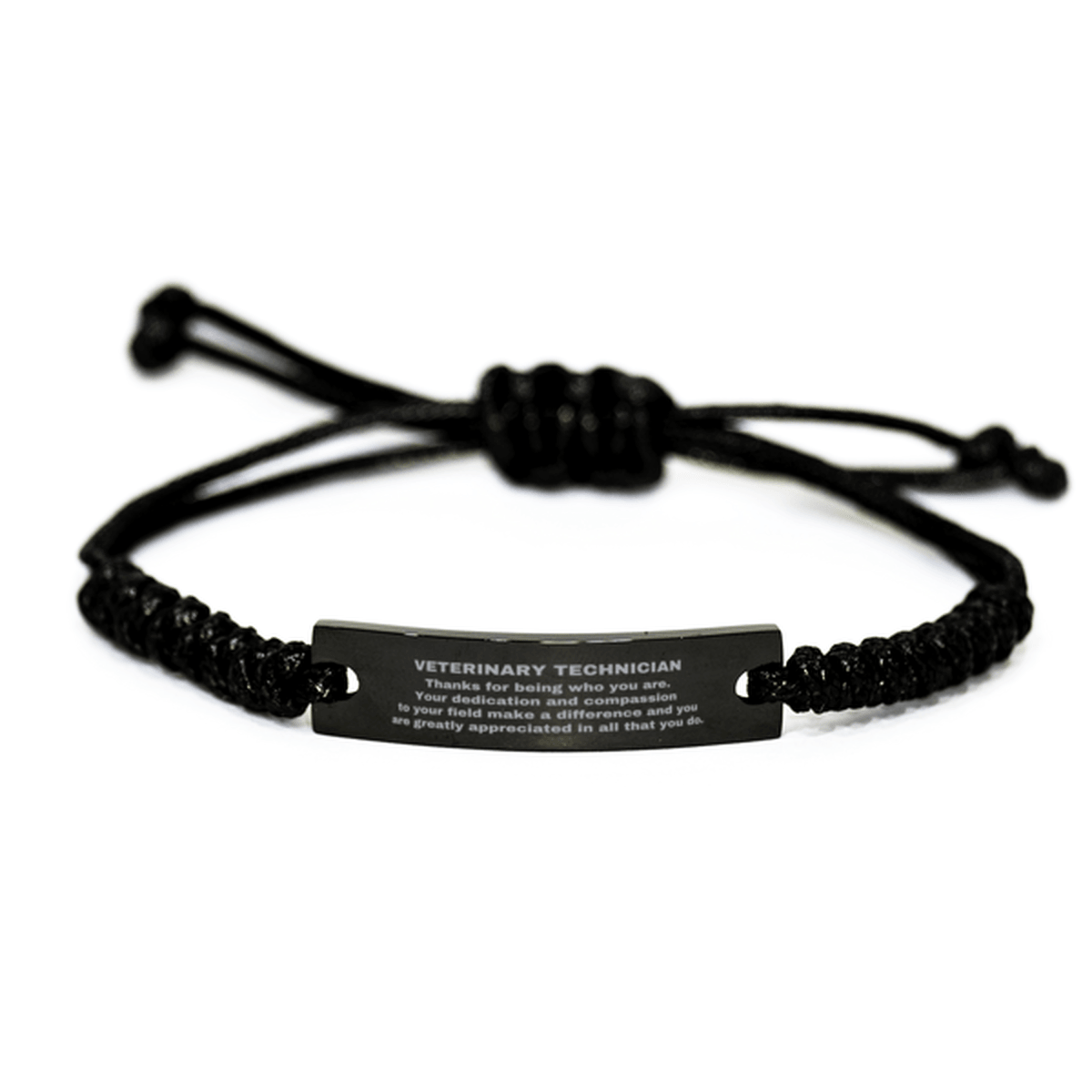 Veterinary Technician Black Braided Leather Rope Engraved Bracelet - Thanks for being who you are - Birthday Christmas Jewelry Gifts Coworkers Colleague Boss - Mallard Moon Gift Shop