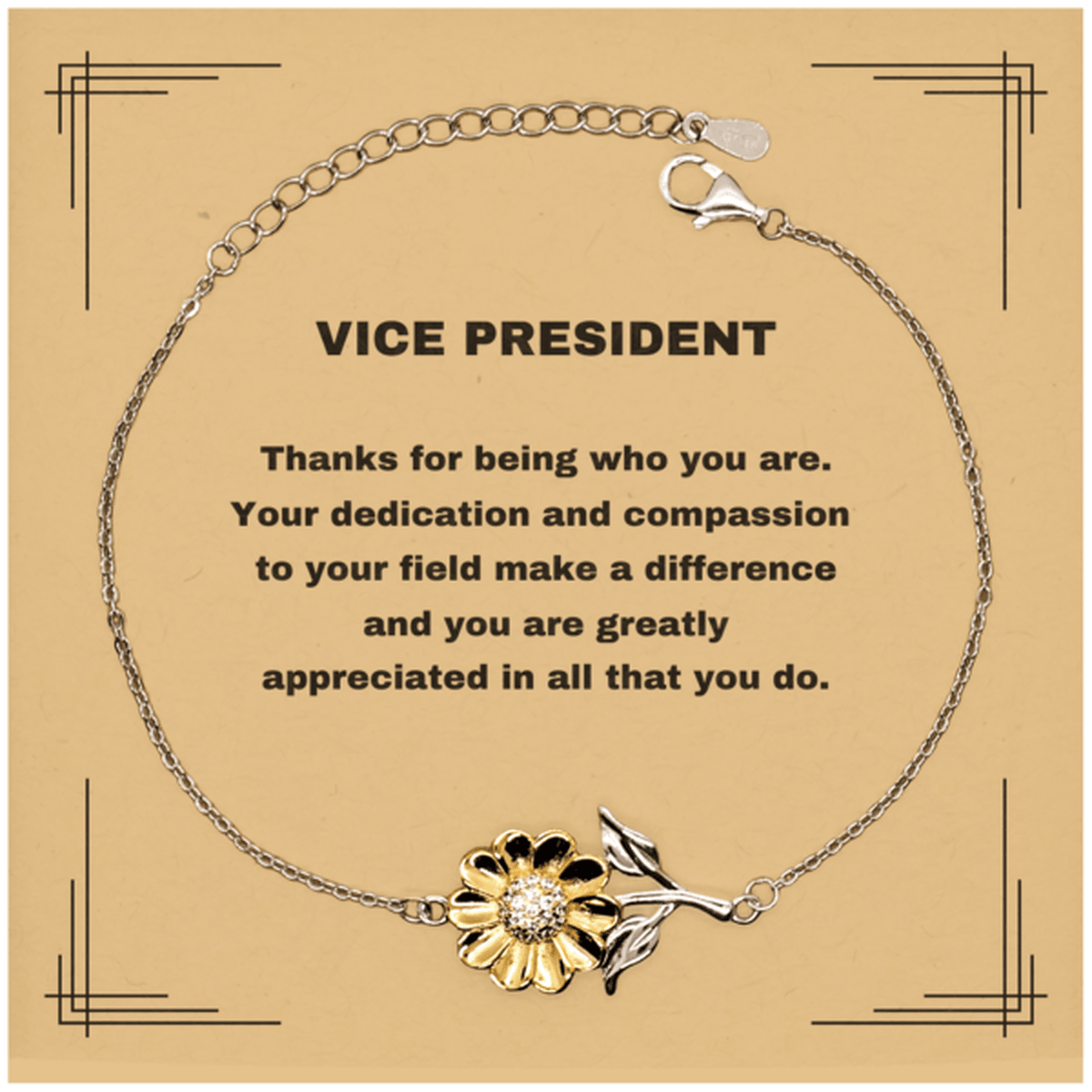 Vice PresidentSunflower Bracelet - Thanks for being who you are - Birthday Christmas Jewelry Gifts Coworkers Colleague Boss - Mallard Moon Gift Shop