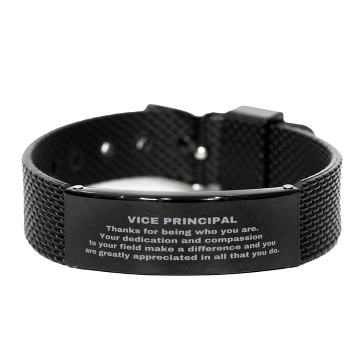 Vice Principal Black Shark Mesh Stainless Steel Engraved Bracelet - Thanks for being who you are - Birthday Christmas Jewelry Gifts Coworkers Colleague Boss - Mallard Moon Gift Shop