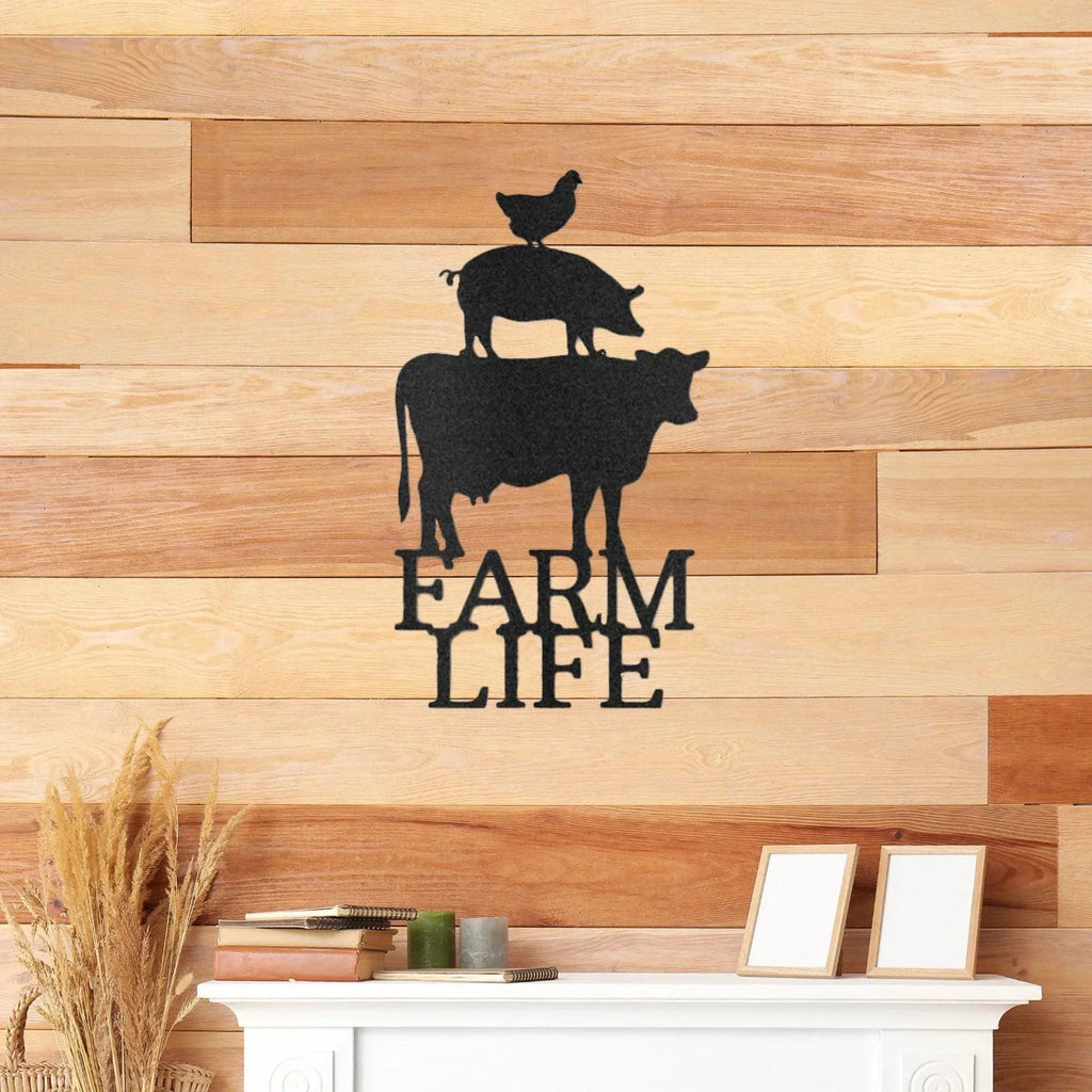 Farm Life Animals Cow Pig Chicken Indoor Outdoor Steel Wall Sign Metal Art