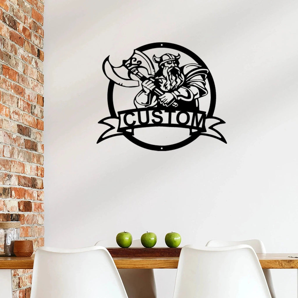 Fighting Viking Monogram Personalized Name Indoor Outdoor Steel Wall Sign Metal Man Cave Art
