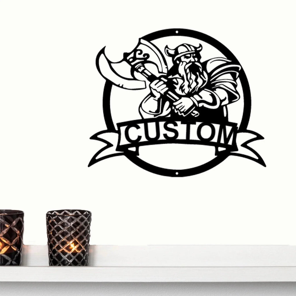 Fighting Viking Monogram Personalized Name Indoor Outdoor Steel Wall Sign Metal Man Cave Art
