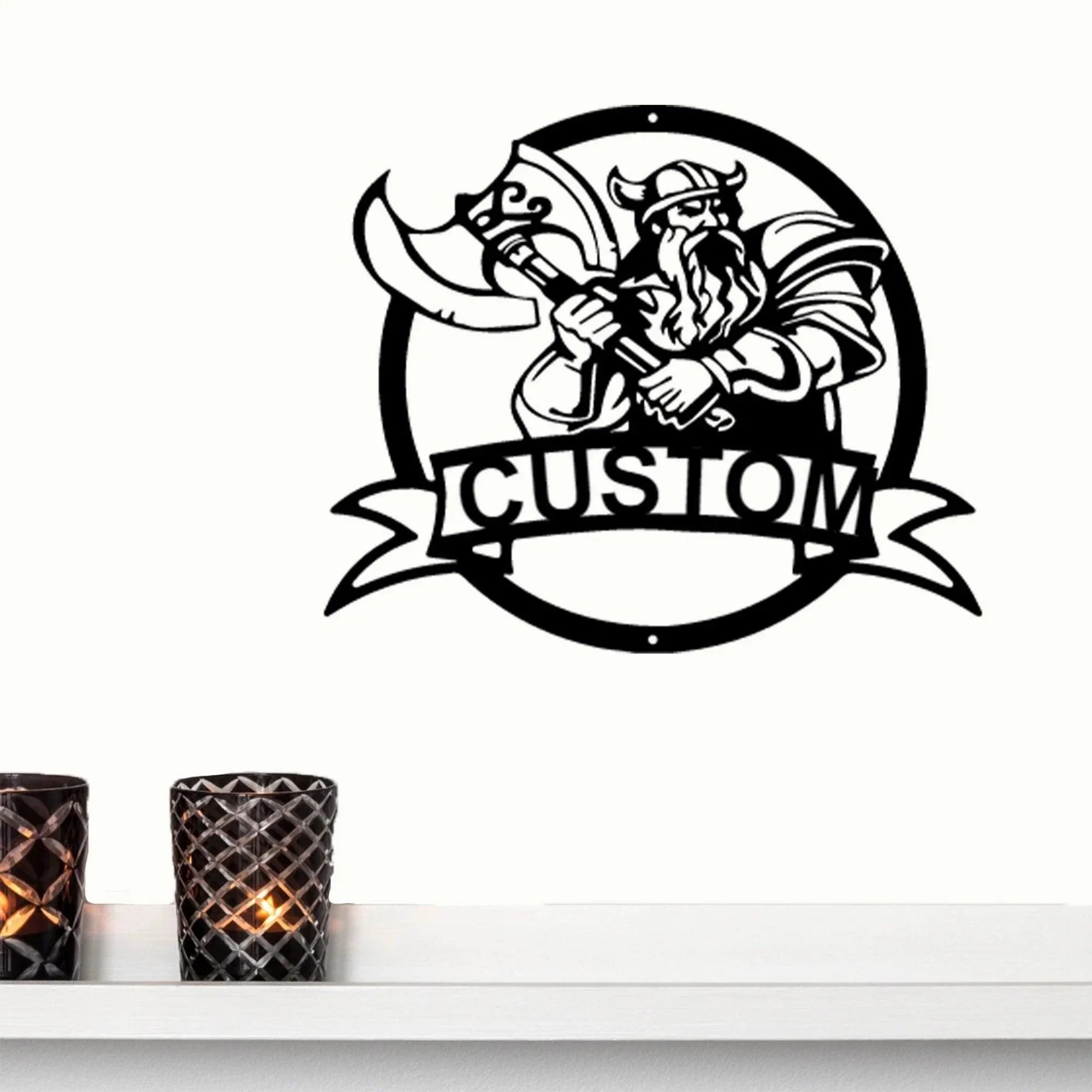 Fighting Viking Monogram Personalized Name Indoor Outdoor Steel Wall Sign Metal Man Cave Art