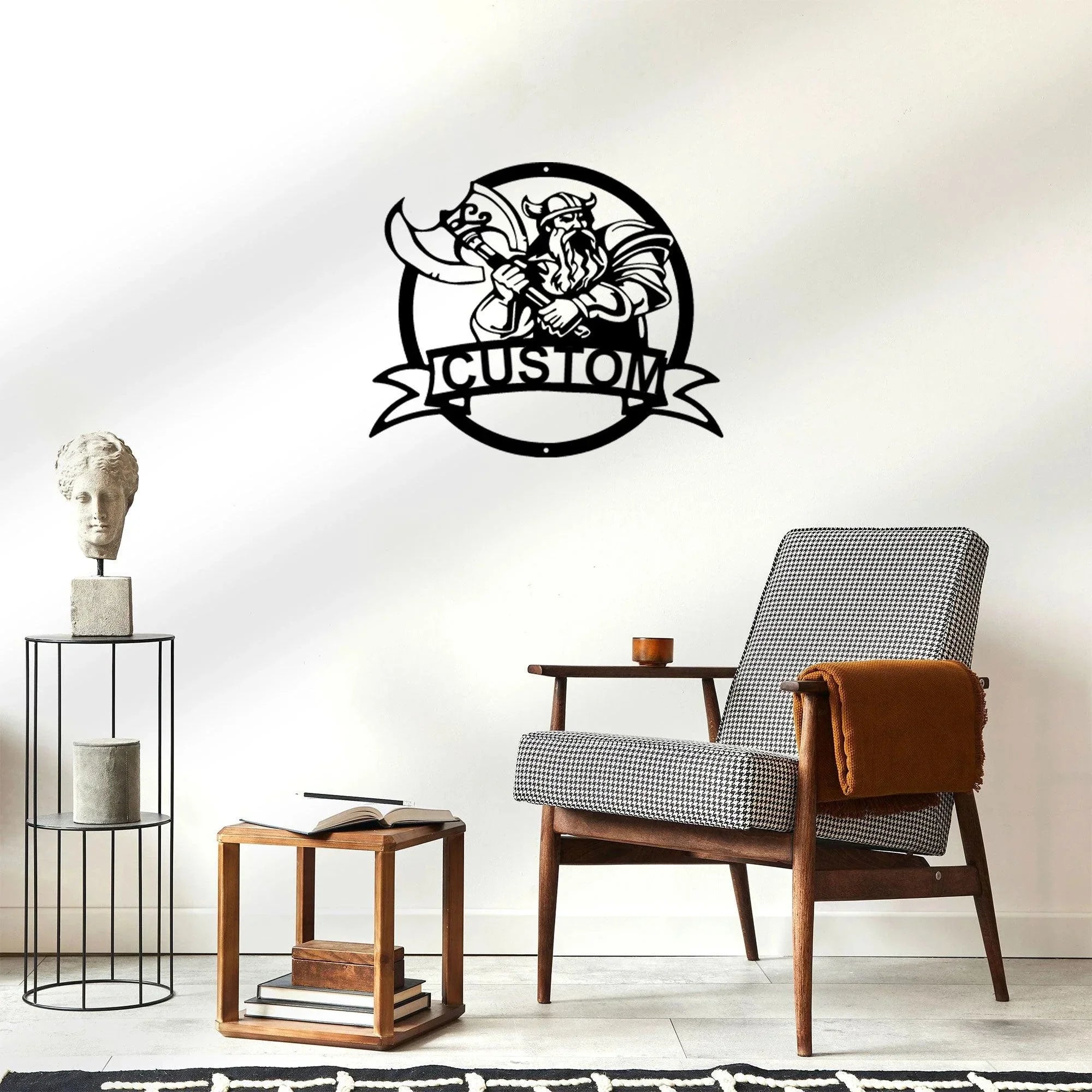 Fighting Viking Monogram Personalized Name Indoor Outdoor Steel Wall Sign Metal Man Cave Art