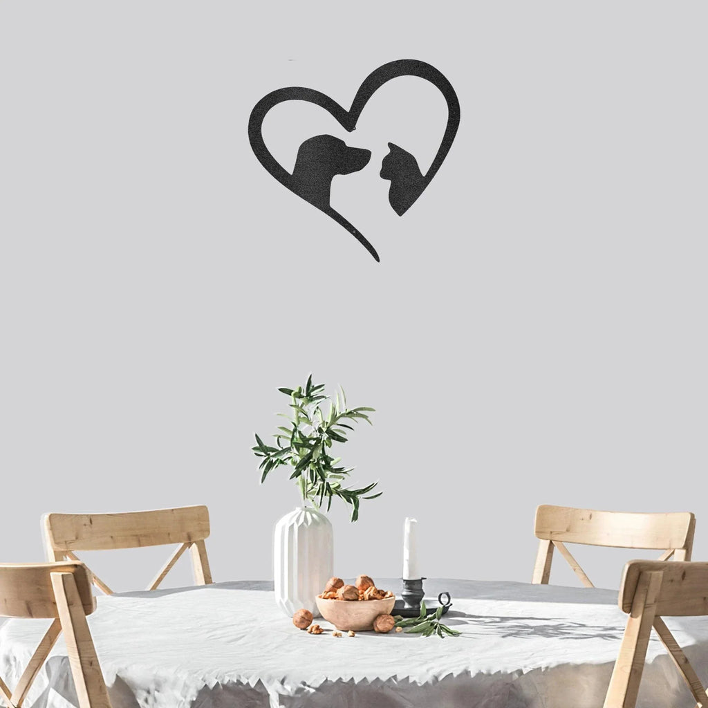 Pet Love Dog and Cat Heart Indoor Outdoor Steel Sign