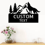 Coyote and Mountains Custom Name Metal Wall Sign