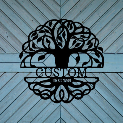 Fancy Tree of Life Monogram Personalized Metal Art Wall Sign - Mallard Moon Gift Shop
