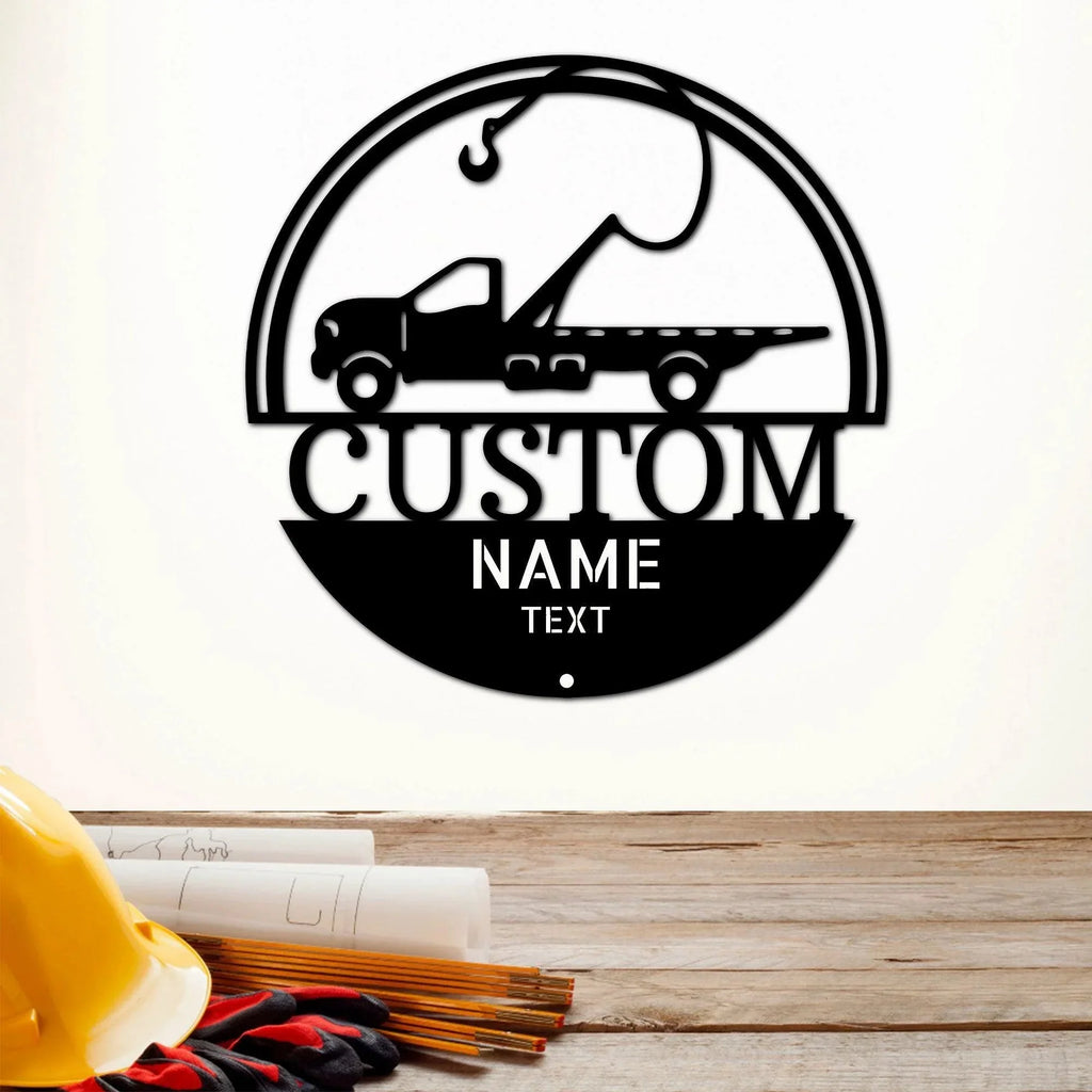 Tow Truck Custom Name Indoor Outdoor Steel Wall Sign