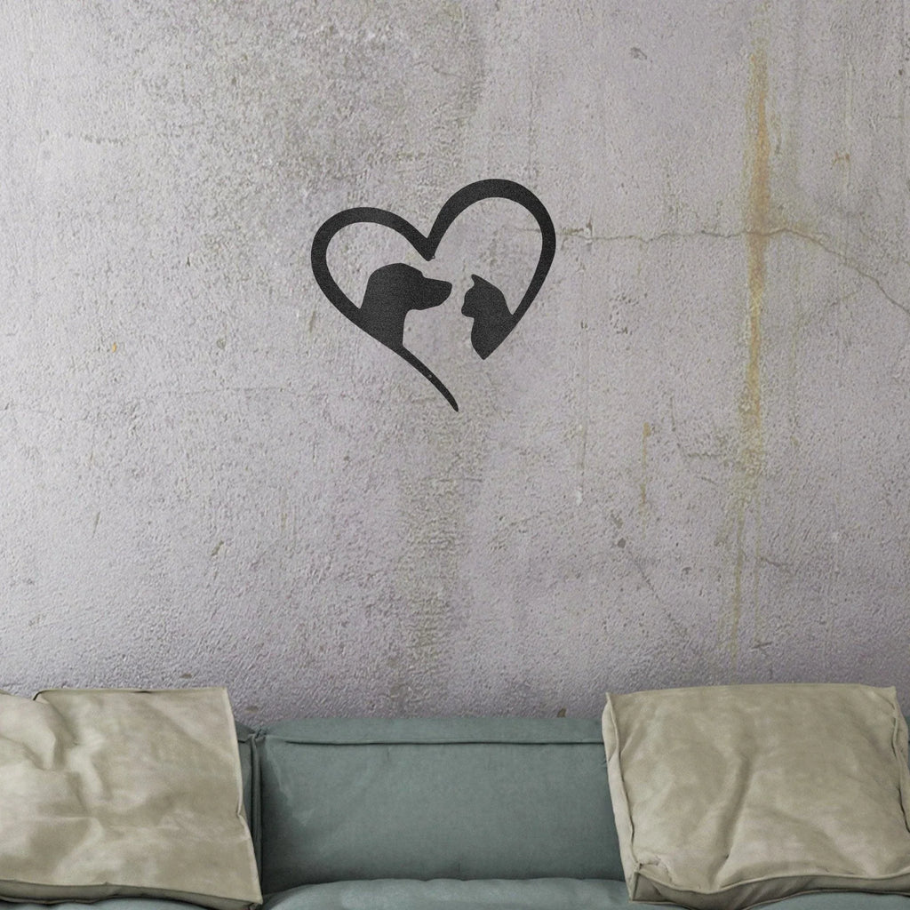 Pet Love Dog and Cat Heart Indoor Outdoor Steel Sign
