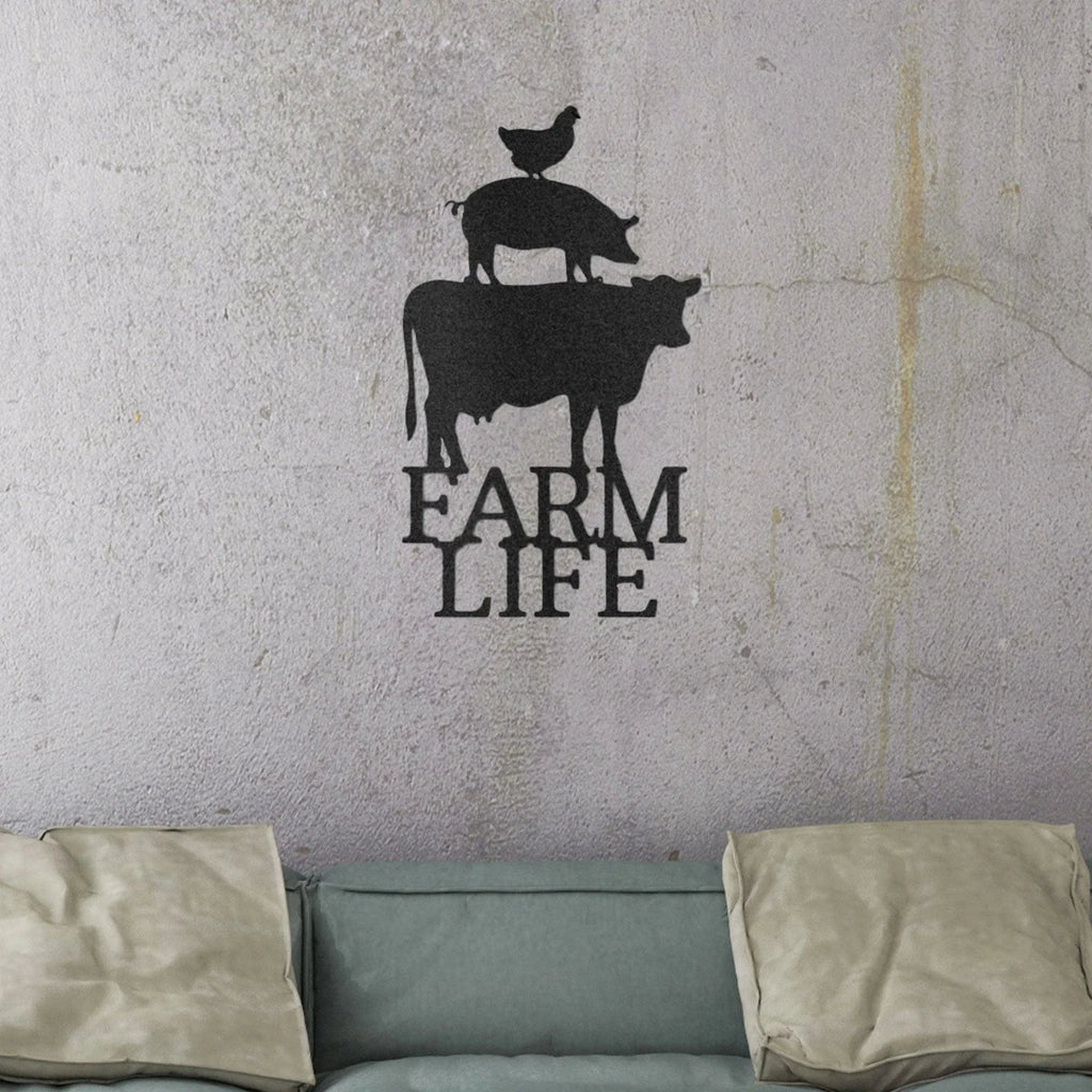 Farm Life Animals Cow Pig Chicken Indoor Outdoor Steel Wall Sign Metal Art