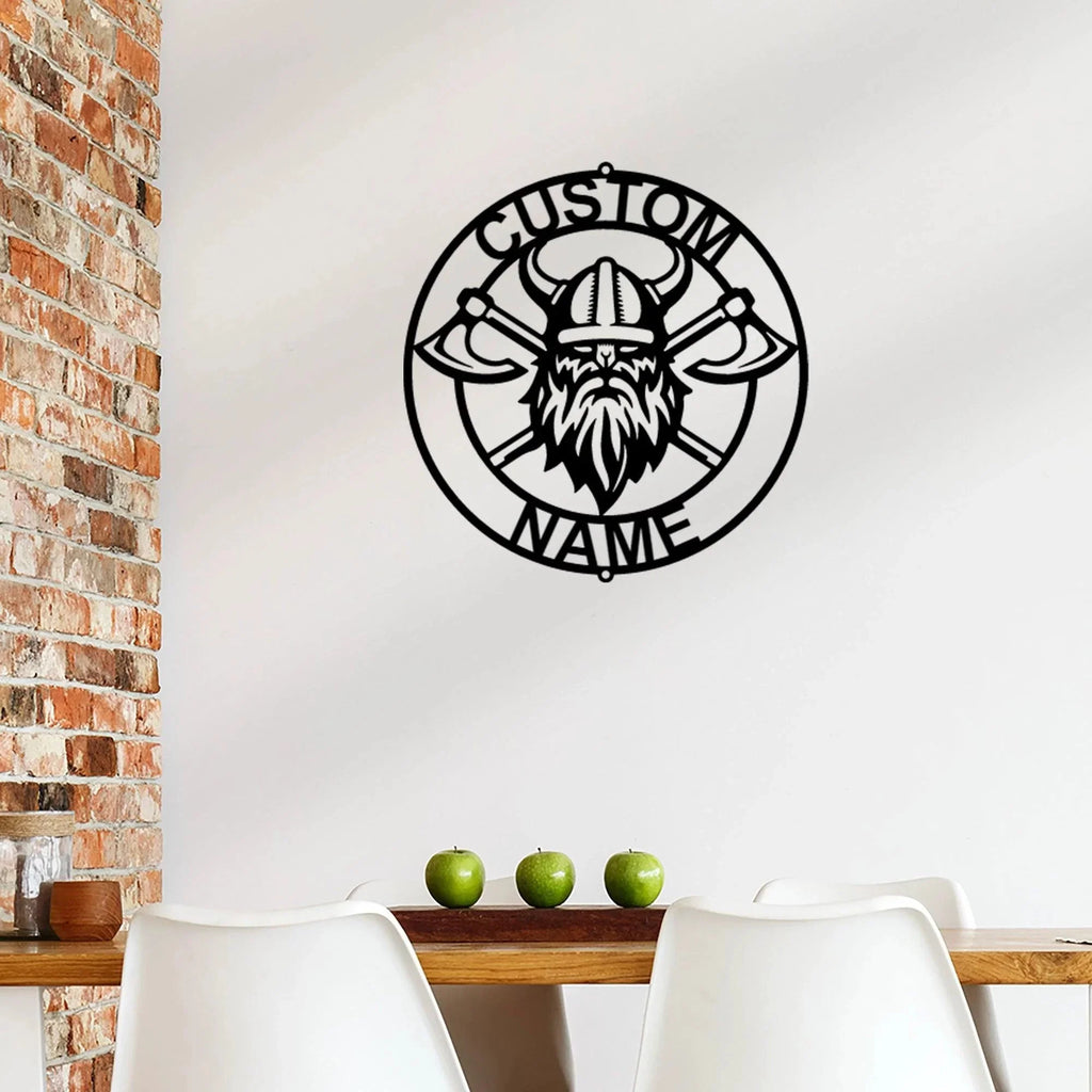 Viking Battle Axe Ring Monogram Personalized Name Indoor Outdoor Steel Wall Sign Metal Art
