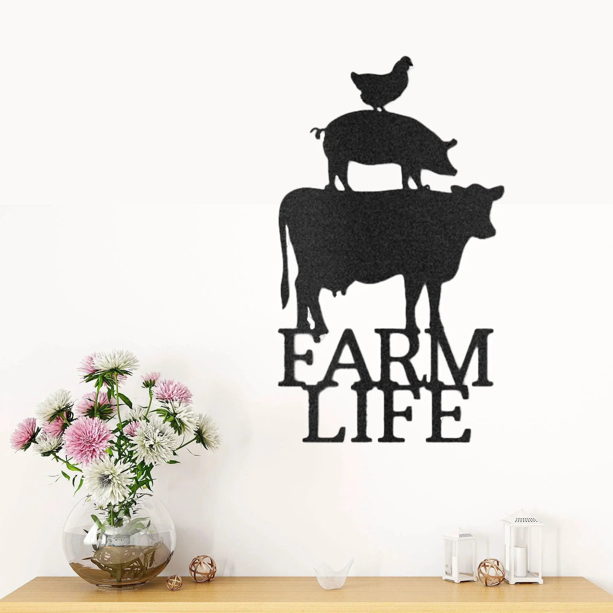 Farm Life Animals Cow Pig Chicken Indoor Outdoor Steel Wall Sign Metal Art
