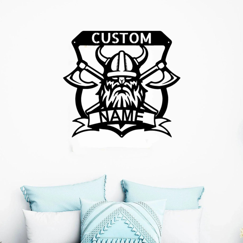 Viking Battle Axe Plaque Monogram Personalized Name Indoor Outdoor Steel Wall Sign Metal Art