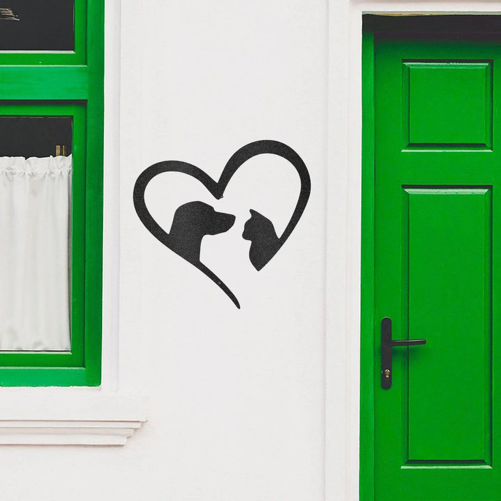 Pet Love Dog and Cat Heart Indoor Outdoor Steel Sign