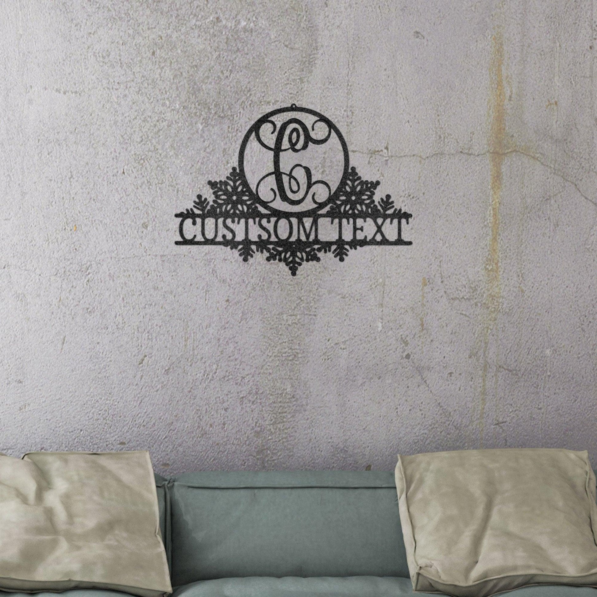 Snowfall Initial Custom Family Name Indoor Outdoor Steel Wall Sign - Mallard Moon Gift Shop