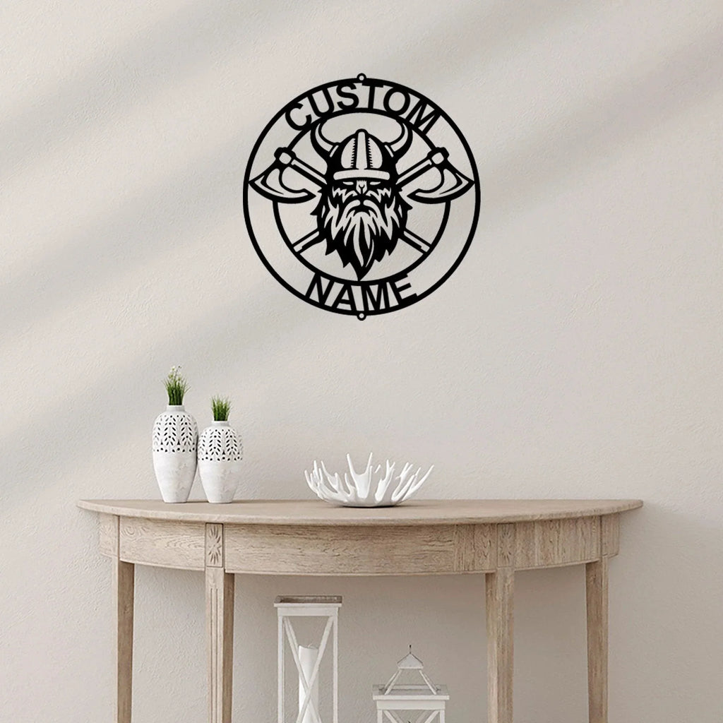 Viking Battle Axe Ring Monogram Personalized Name Indoor Outdoor Steel Wall Sign Metal Art