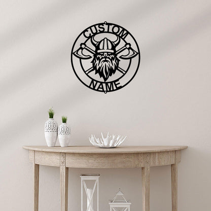 Viking Battle Axe Ring Monogram Personalized Name Indoor Outdoor Steel Wall Sign Metal Art - Mallard Moon Gift Shop
