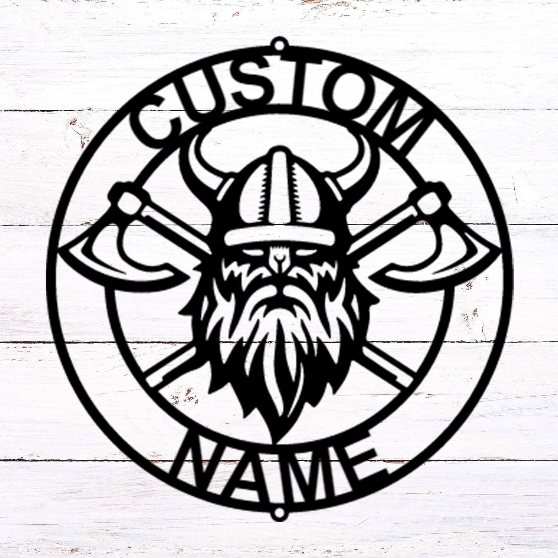 Viking Battle Axe Ring Monogram Personalized Name Indoor Outdoor Steel Wall Sign Metal Art - Mallard Moon Gift Shop