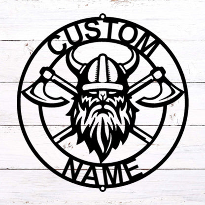 Viking Battle Axe Ring Monogram Personalized Name Indoor Outdoor Steel Wall Sign Metal Art - Mallard Moon Gift Shop