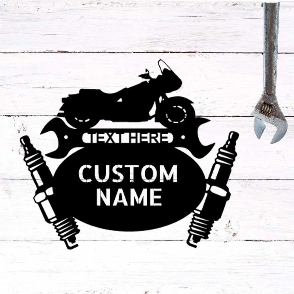 Cruiser Motorcycle Biker Mechanic Monogram Personalized Metal Art Wall Sign