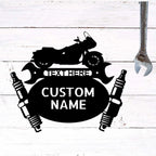 Cruiser Motorcycle Biker Mechanic Monogram Personalized Metal Art Wall Sign