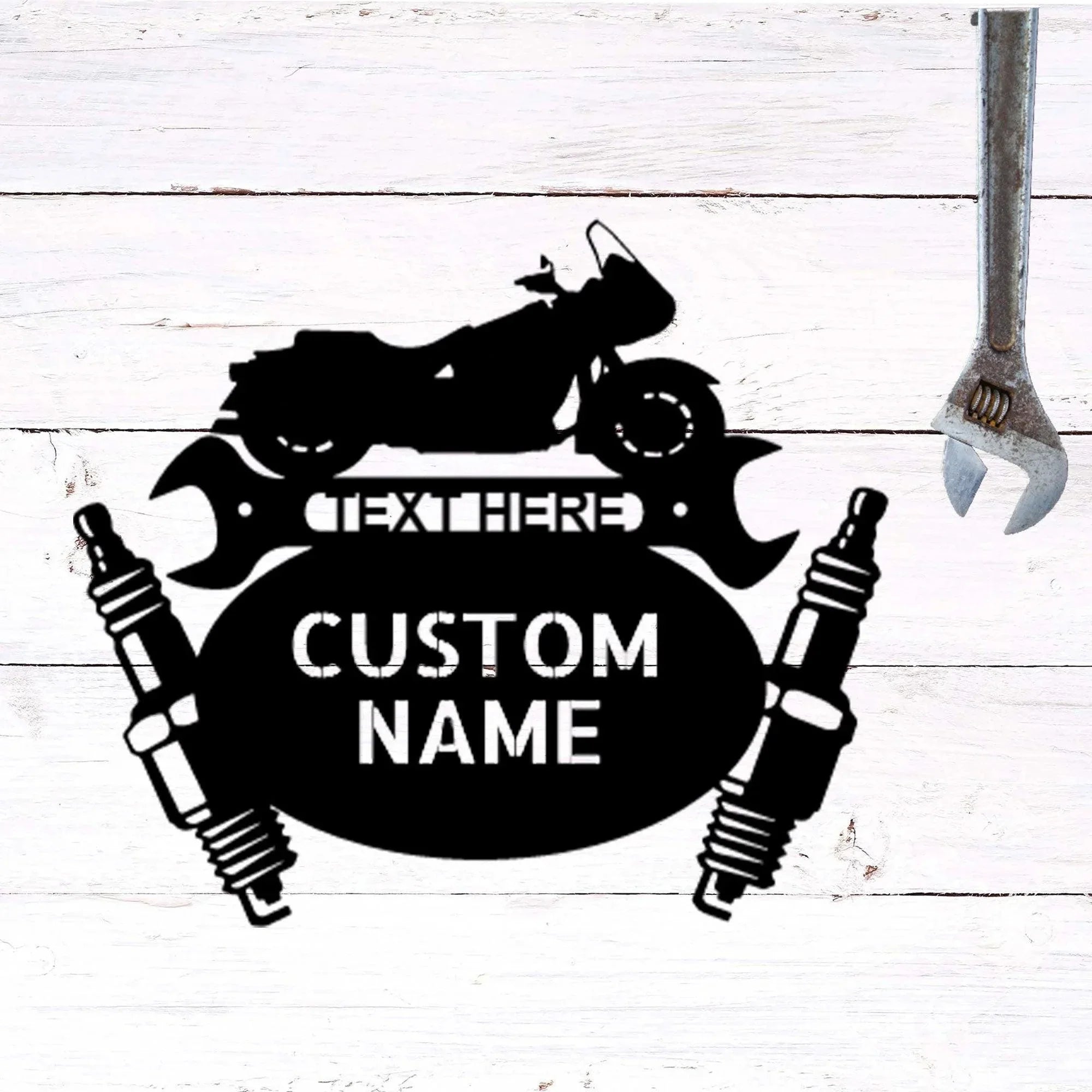 Cruiser Motorcycle Biker Mechanic Monogram Personalized Metal Art Wall Sign