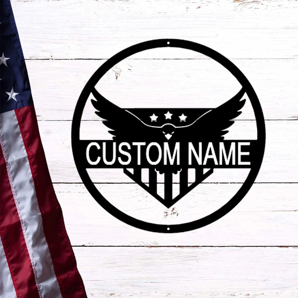 Patriotic Eagle Monogram Personalized Indoor Outdoor Steel Wall Sign Art