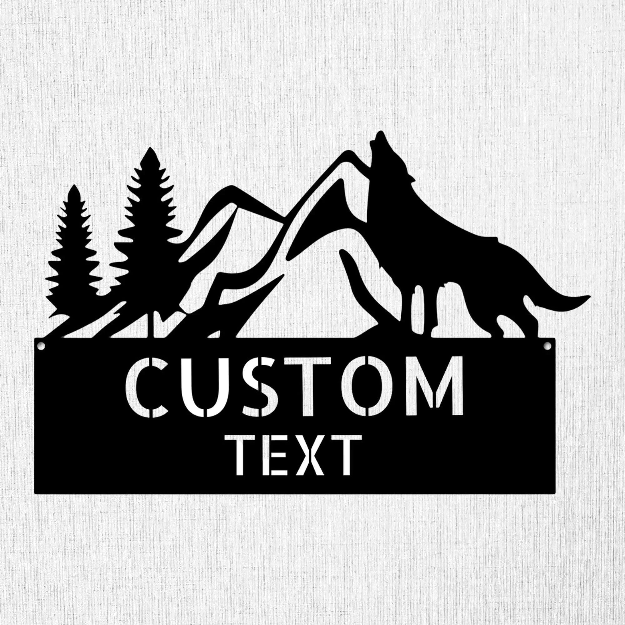 Coyote and Mountains Custom Name Metal Wall Sign