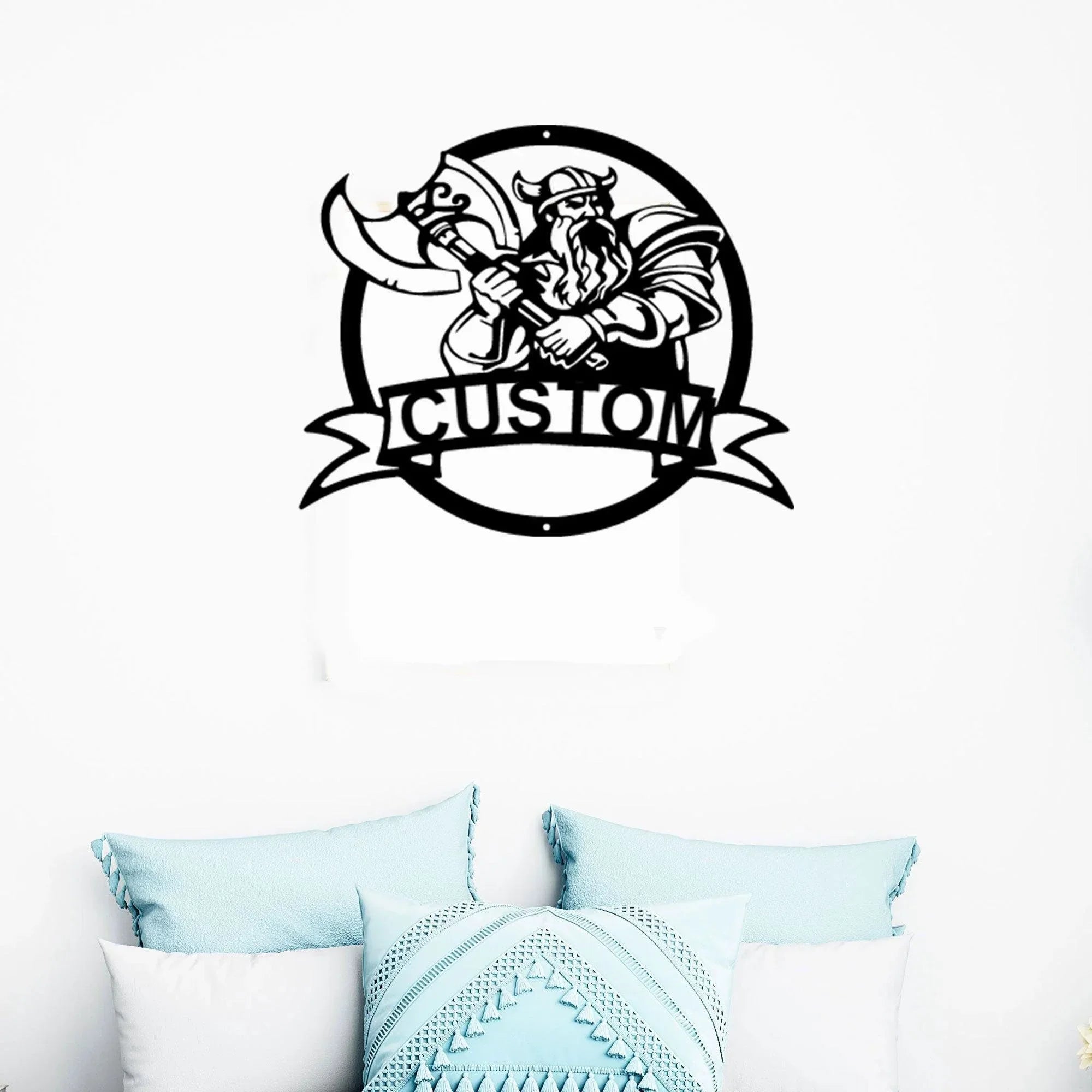Fighting Viking Monogram Personalized Name Indoor Outdoor Steel Wall Sign Metal Man Cave Art