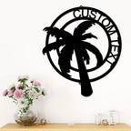 Palm Tree Custom Name Indoor Outdoor Metal Art Wall Sign