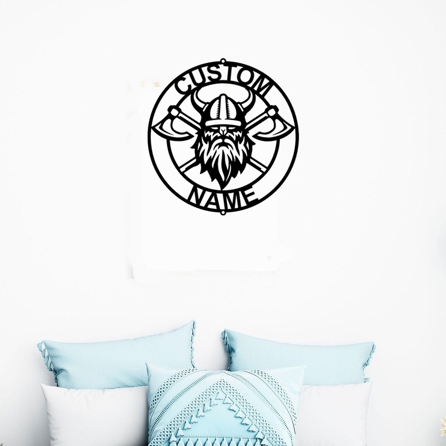 Viking Battle Axe Ring Monogram Personalized Name Indoor Outdoor Steel Wall Sign Metal Art - Mallard Moon Gift Shop